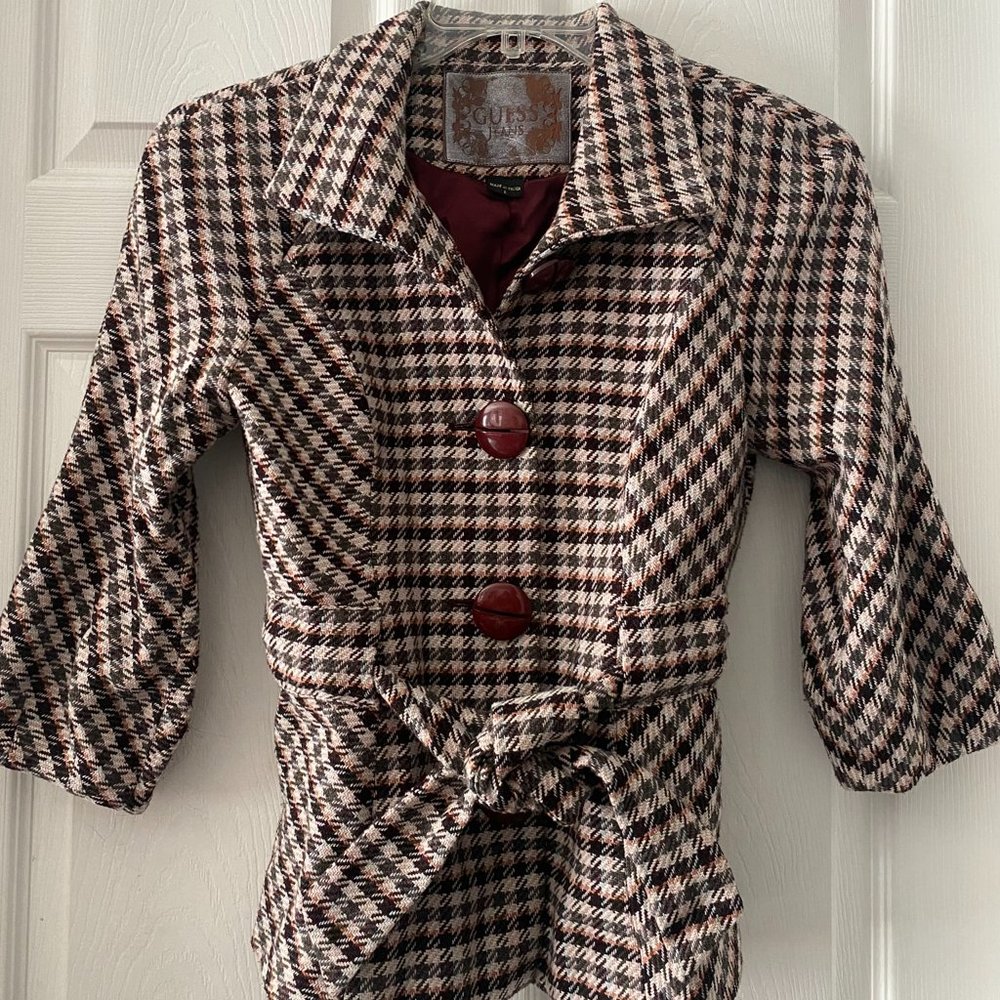 Guess Tweed Crop Jacket with Large Buttons - Size 8
